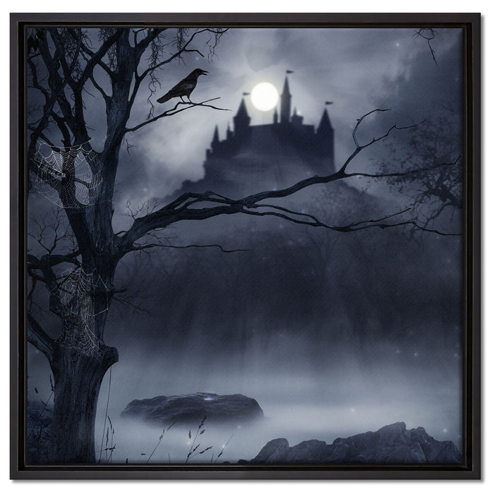Düstere Burg auf Leinwandbild Quadratisch gerahmt Größe 60x60
