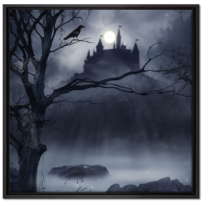 Düstere Burg auf Leinwandbild Quadratisch gerahmt Größe 70x70