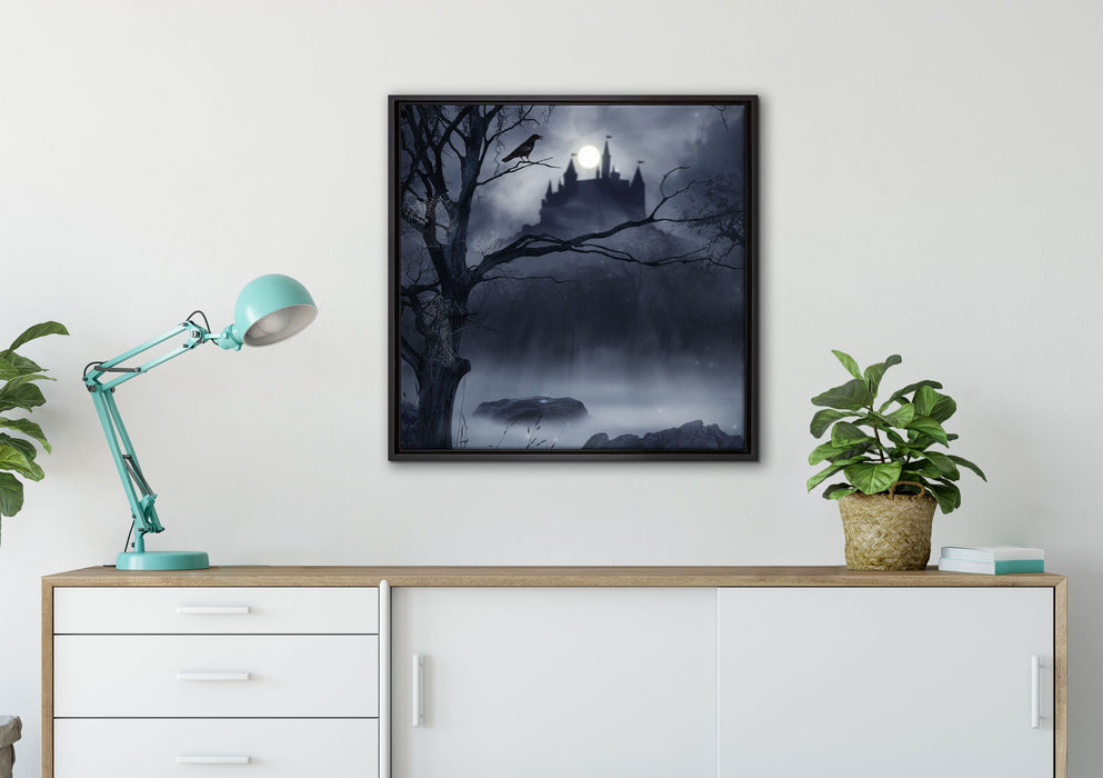 Düstere Burg auf Leinwandbild gerahmt Quadratisch verschiedene Größen im Wohnzimmer