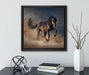 Schwarzes Pferd  auf Leinwandbild Quadratisch gerahmt mit Kirschblüten