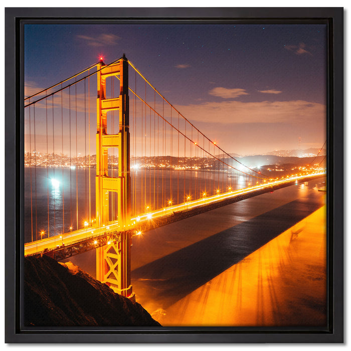 Golden Gate Bridge bei Nacht auf Leinwandbild Quadratisch gerahmt Größe 40x40
