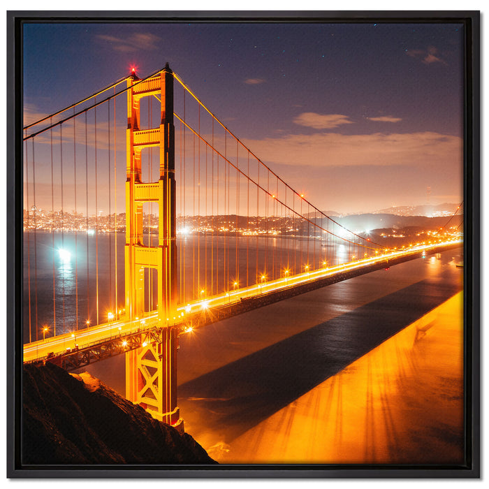 Golden Gate Bridge bei Nacht auf Leinwandbild Quadratisch gerahmt Größe 70x70