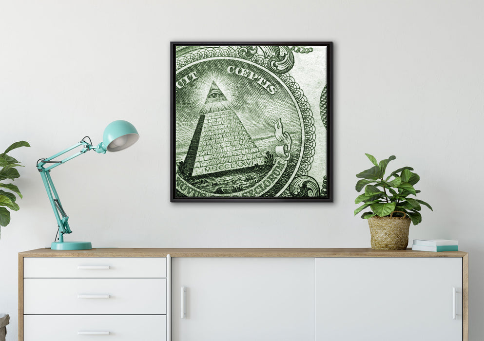Illuminaten-Pyramide auf Leinwandbild gerahmt Quadratisch verschiedene Größen im Wohnzimmer