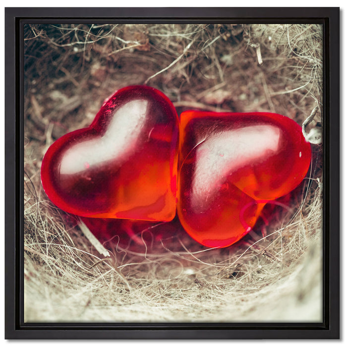 zwei Herzen auf Leinwandbild Quadratisch gerahmt Größe 40x40