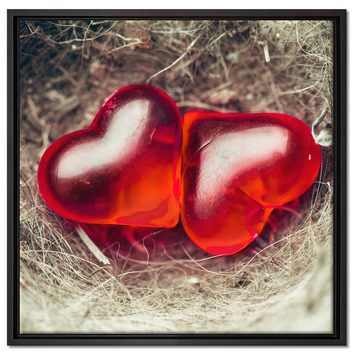 zwei Herzen auf Leinwandbild Quadratisch gerahmt Größe 60x60