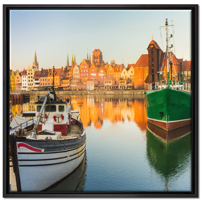 Hafen in der Dämmerung auf Leinwandbild Quadratisch gerahmt Größe 70x70