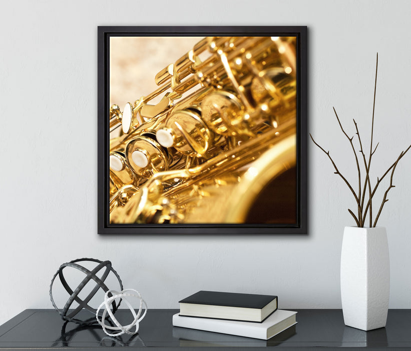 Saxophon  auf Leinwandbild Quadratisch gerahmt mit Kirschblüten