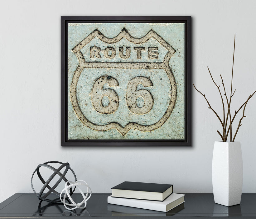 Route 66  auf Leinwandbild Quadratisch gerahmt mit Kirschblüten