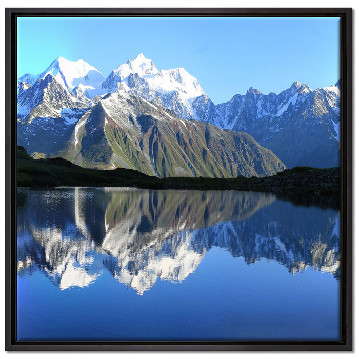 Berge am See auf Leinwandbild Quadratisch gerahmt Größe 70x70