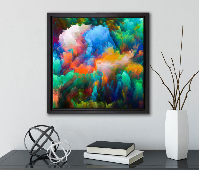 Farbflash Holi  auf Leinwandbild Quadratisch gerahmt mit Kirschblüten