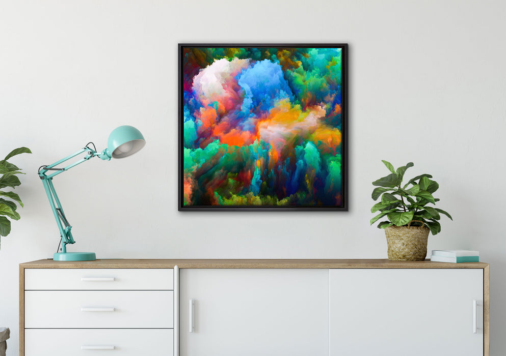 Farbflash Holi auf Leinwandbild gerahmt Quadratisch verschiedene Größen im Wohnzimmer