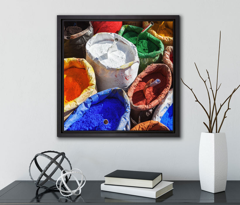 Farbpigmente  auf Leinwandbild Quadratisch gerahmt mit Kirschblüten