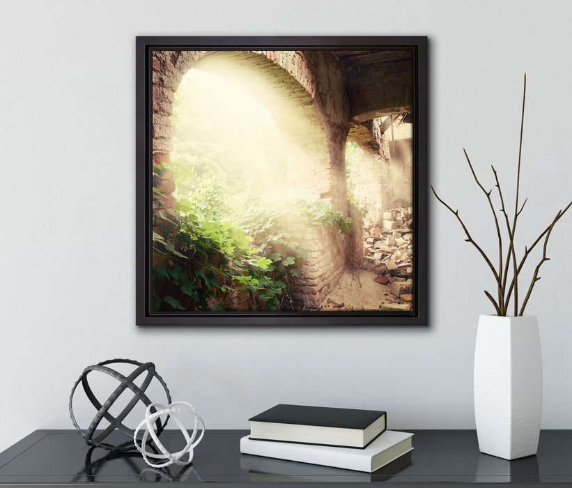 Alte Ruine  auf Leinwandbild Quadratisch gerahmt mit Kirschblüten