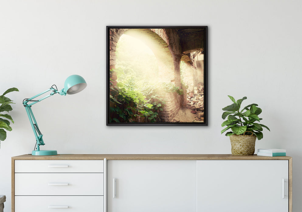 Alte Ruine auf Leinwandbild gerahmt Quadratisch verschiedene Größen im Wohnzimmer