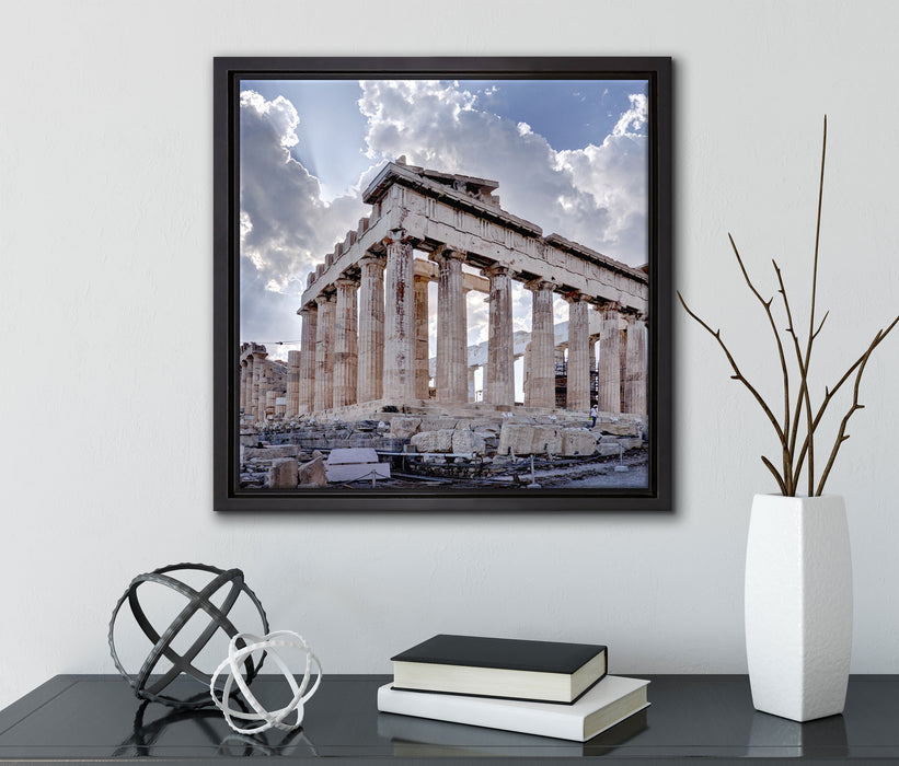 Antike Säulen Griechenland  auf Leinwandbild Quadratisch gerahmt mit Kirschblüten