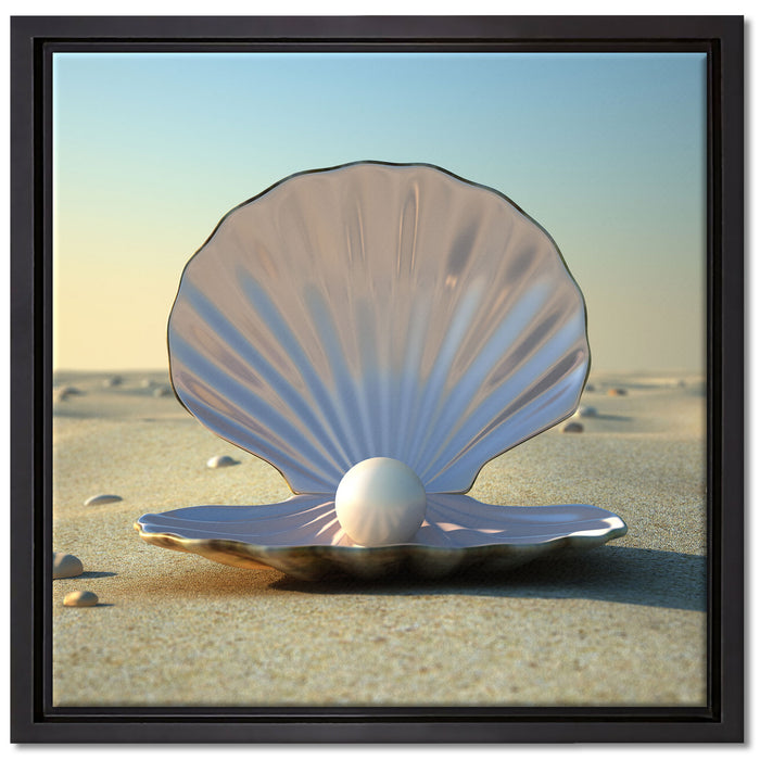 Perlenmuschel am Strand auf Leinwandbild Quadratisch gerahmt Größe 40x40