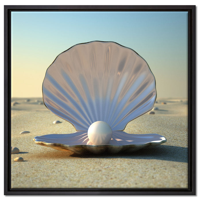 Perlenmuschel am Strand auf Leinwandbild Quadratisch gerahmt Größe 60x60