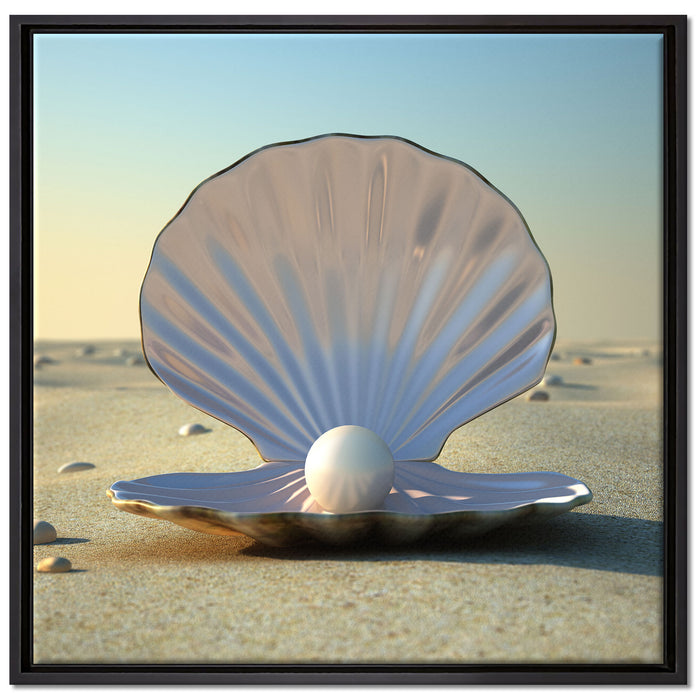 Perlenmuschel am Strand auf Leinwandbild Quadratisch gerahmt Größe 70x70
