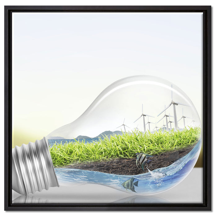 Glühbirne Erneuerbare Energien auf Leinwandbild Quadratisch gerahmt Größe 60x60