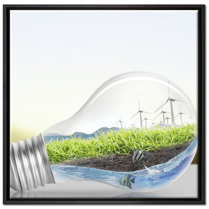 Glühbirne Erneuerbare Energien auf Leinwandbild Quadratisch gerahmt Größe 70x70