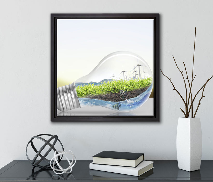 Glühbirne Erneuerbare Energien  auf Leinwandbild Quadratisch gerahmt mit Kirschblüten