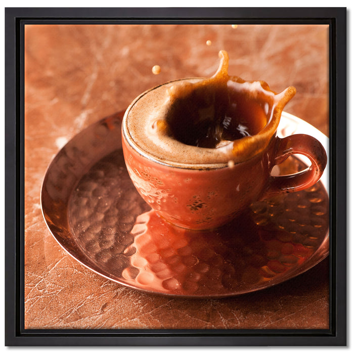 Kaffee spritzt aus Tasse auf Leinwandbild Quadratisch gerahmt Größe 40x40