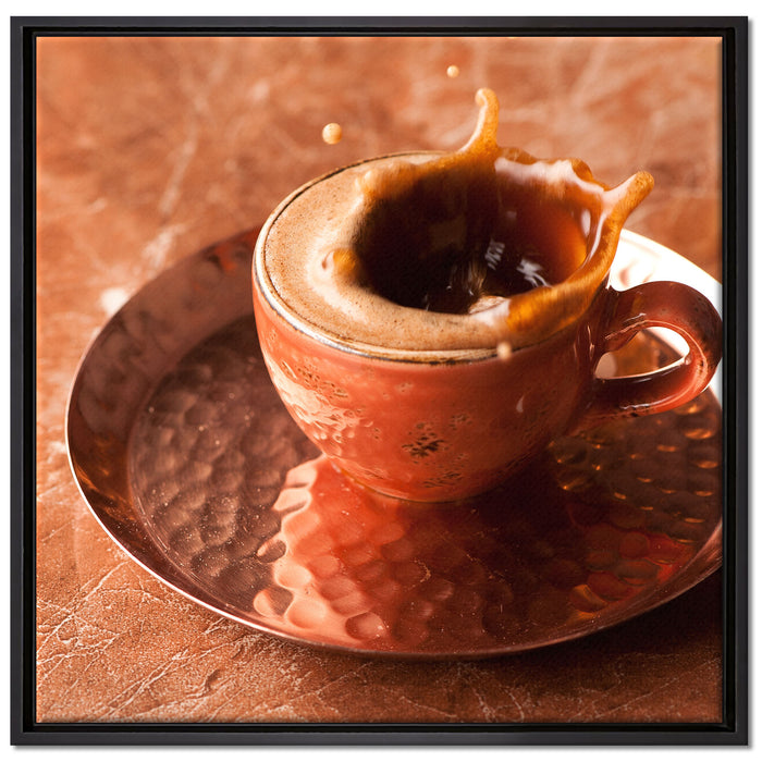 Kaffee spritzt aus Tasse auf Leinwandbild Quadratisch gerahmt Größe 70x70
