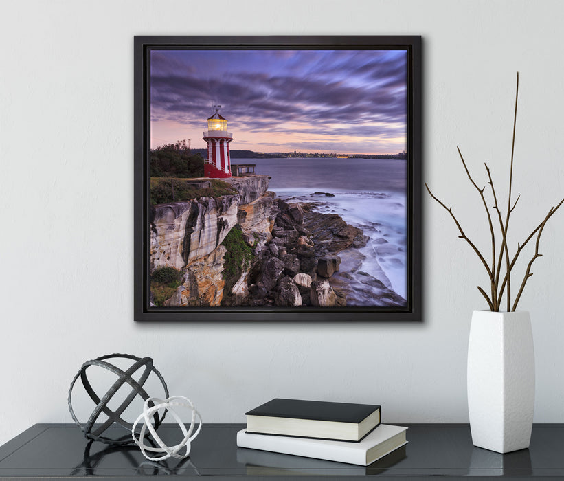 Leuchtturm  auf Leinwandbild Quadratisch gerahmt mit Kirschblüten