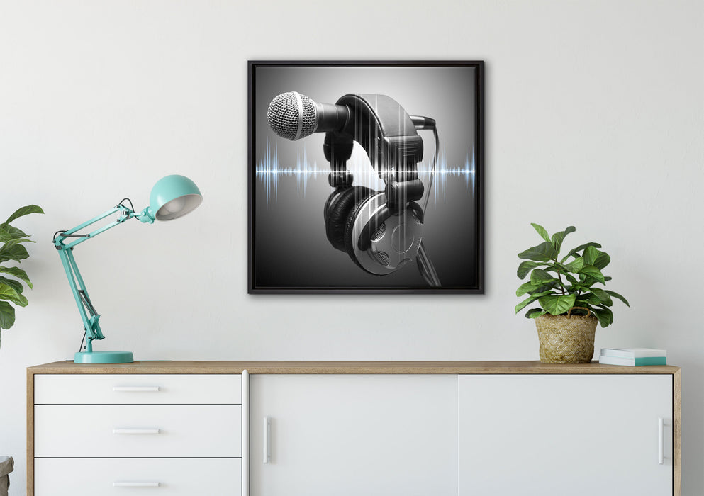 Mikrofon auf Leinwandbild gerahmt Quadratisch verschiedene Größen im Wohnzimmer