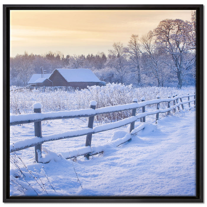 Hütte im Schnee auf Leinwandbild Quadratisch gerahmt Größe 70x70