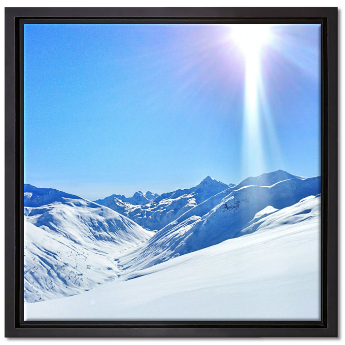 Schnee Berge auf Leinwandbild Quadratisch gerahmt Größe 40x40