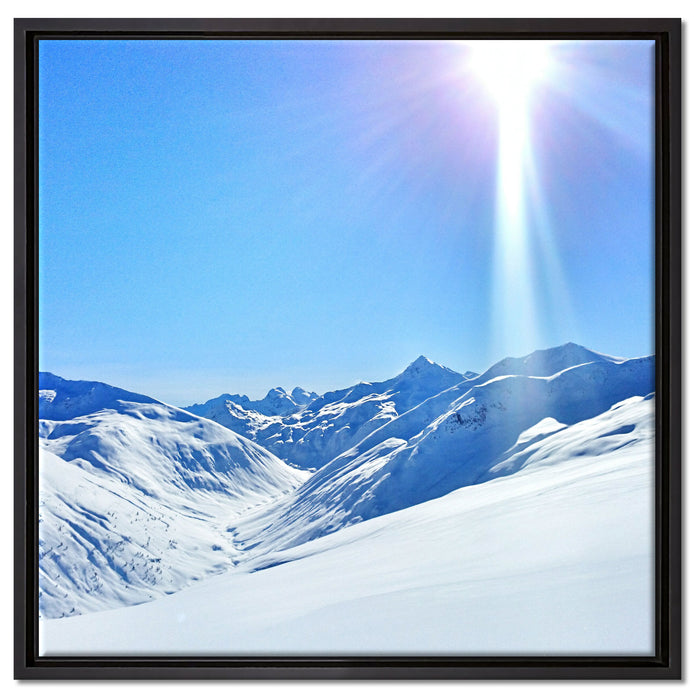 Schnee Berge auf Leinwandbild Quadratisch gerahmt Größe 60x60