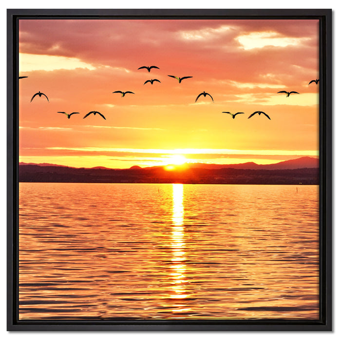 See Abenddämmerung auf Leinwandbild Quadratisch gerahmt Größe 60x60