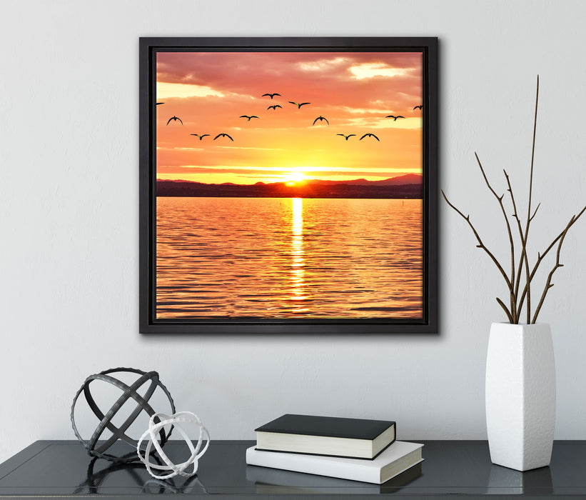 See Abenddämmerung  auf Leinwandbild Quadratisch gerahmt mit Kirschblüten