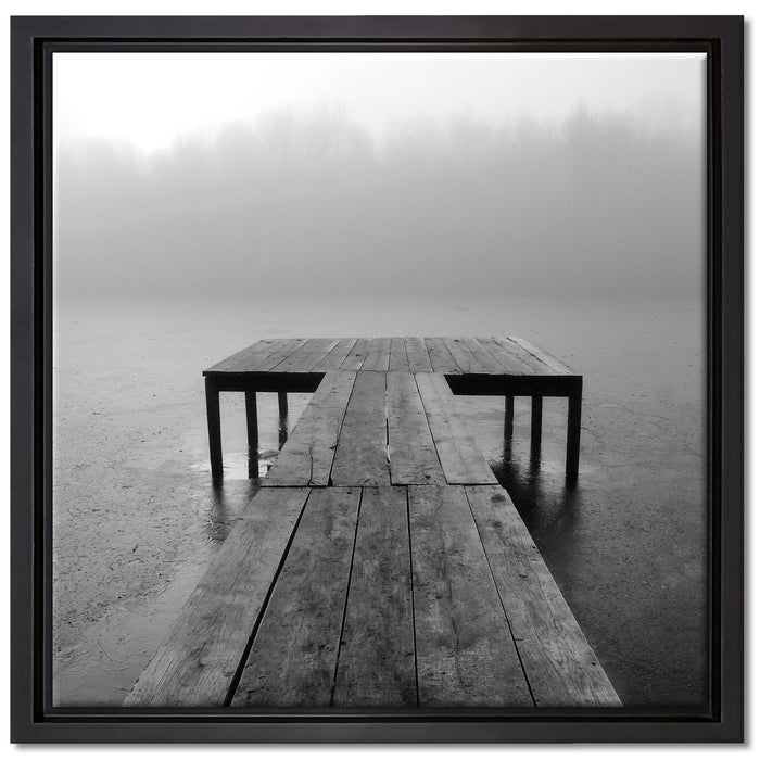 Steg am See Nebel auf Leinwandbild Quadratisch gerahmt Größe 40x40