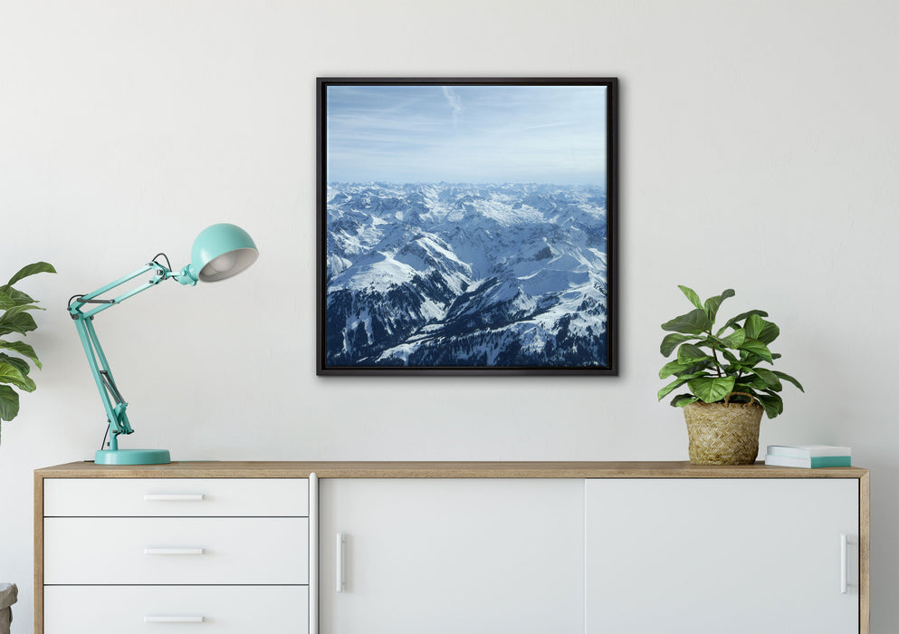 Alpen auf Leinwandbild gerahmt Quadratisch verschiedene Größen im Wohnzimmer
