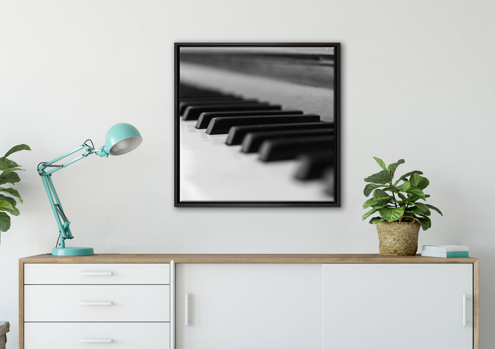 Elegantes Klavier auf Leinwandbild gerahmt Quadratisch verschiedene Größen im Wohnzimmer