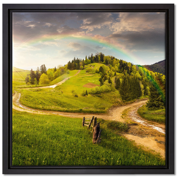 Landschaft mit Regenbogen auf Leinwandbild Quadratisch gerahmt Größe 40x40