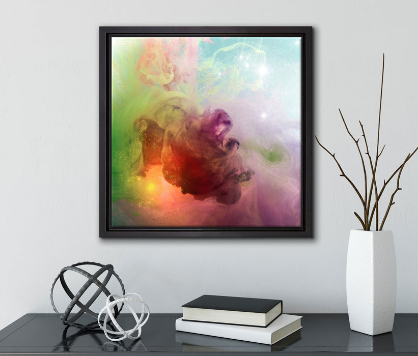 Bunte Wasserwelle  auf Leinwandbild Quadratisch gerahmt mit Kirschblüten