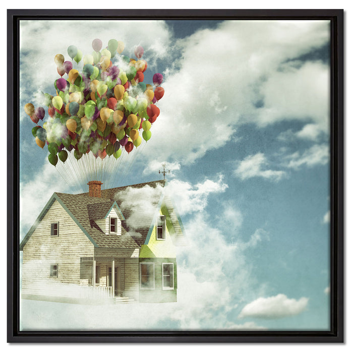 Haus mit Bollons auf Leinwandbild Quadratisch gerahmt Größe 60x60