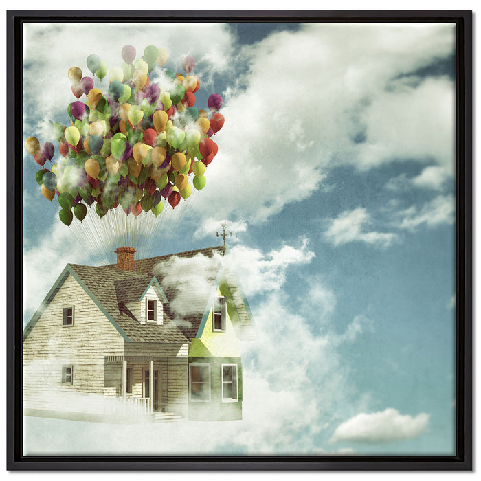 Haus mit Bollons auf Leinwandbild Quadratisch gerahmt Größe 70x70