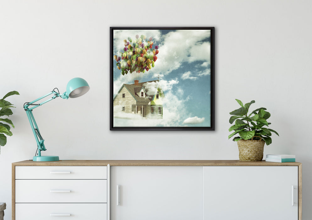 Haus mit Bollons auf Leinwandbild gerahmt Quadratisch verschiedene Größen im Wohnzimmer