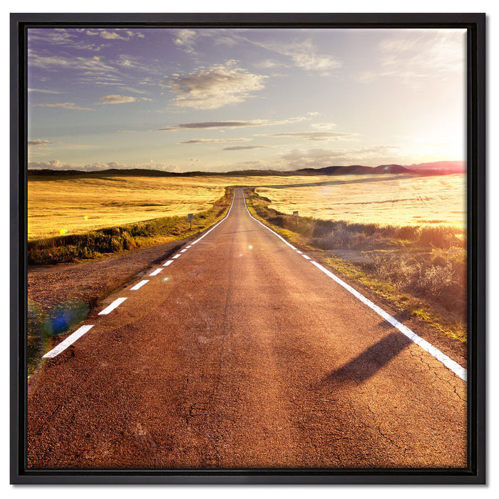 Feldweg im Sonnenschein auf Leinwandbild Quadratisch gerahmt Größe 60x60