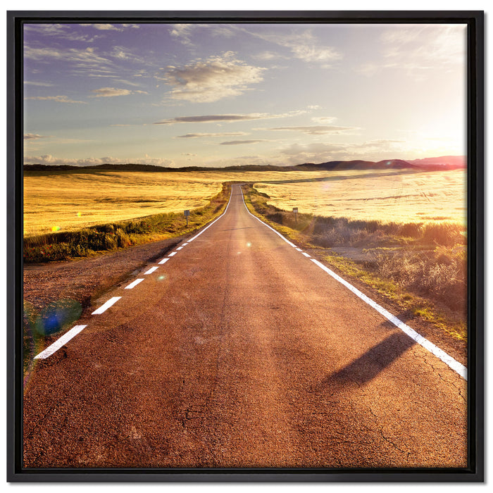 Feldweg im Sonnenschein auf Leinwandbild Quadratisch gerahmt Größe 70x70