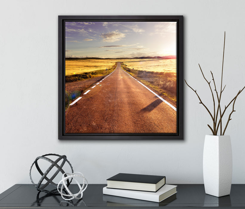 Feldweg im Sonnenschein  auf Leinwandbild Quadratisch gerahmt mit Kirschblüten