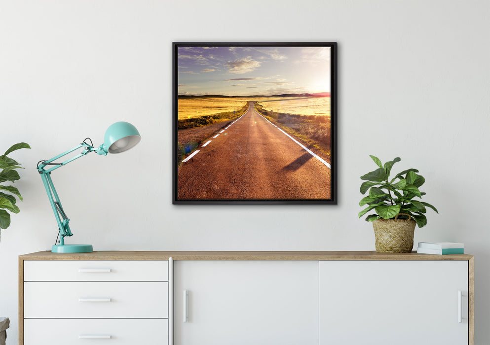 Feldweg im Sonnenschein auf Leinwandbild gerahmt Quadratisch verschiedene Größen im Wohnzimmer