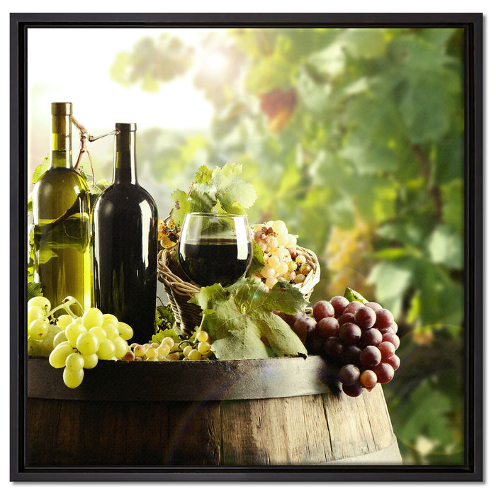 Weintrauben am Fass auf Leinwandbild Quadratisch gerahmt Größe 60x60