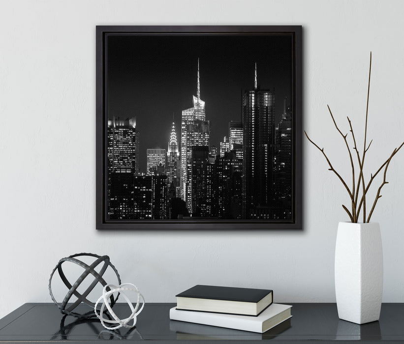 New York von oben schwarz weiß  auf Leinwandbild Quadratisch gerahmt mit Kirschblüten