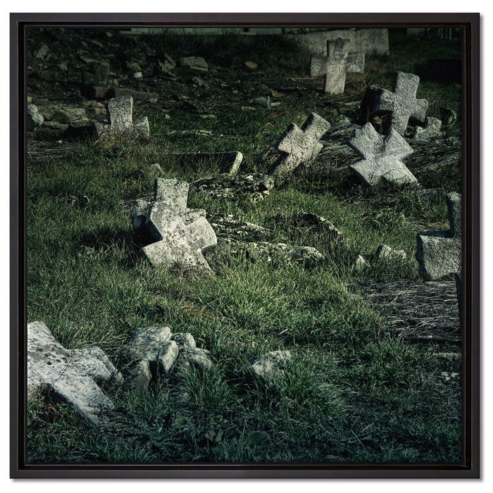 Friedhof schwarz weiß auf Leinwandbild Quadratisch gerahmt Größe 60x60