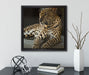 Majestätischer Leopard  auf Leinwandbild Quadratisch gerahmt mit Kirschblüten
